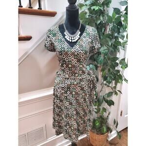 AB Studio Women's Multicolor Polyester V-Neck Short Sleeve Knee Length Dress M